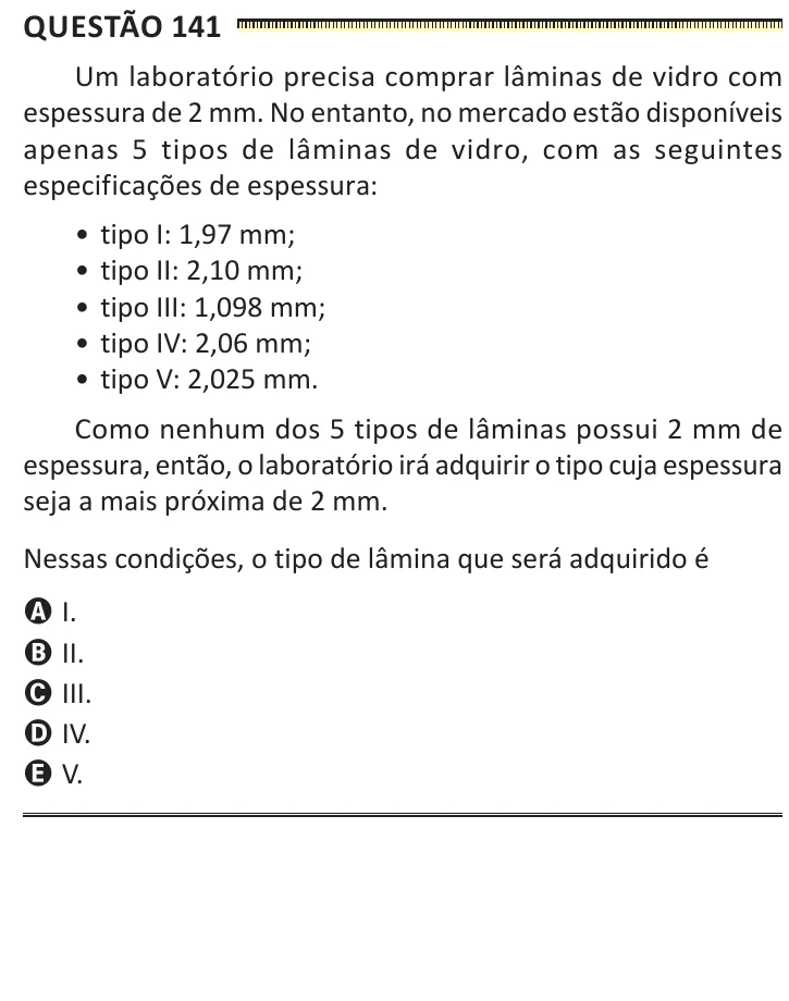 Questão 141 do ENEM 2025, segunda aplicação, como saiu no caderno de prova