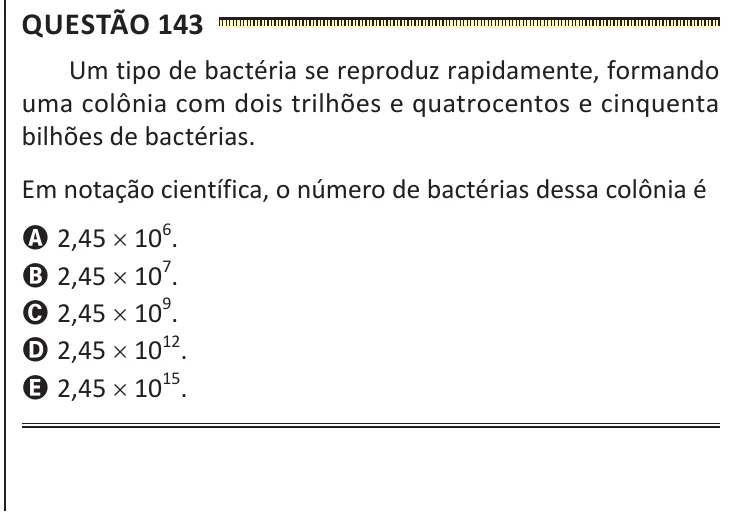 Questão 143 do ENEM 2025, segunda aplicação, como saiu no caderno de prova