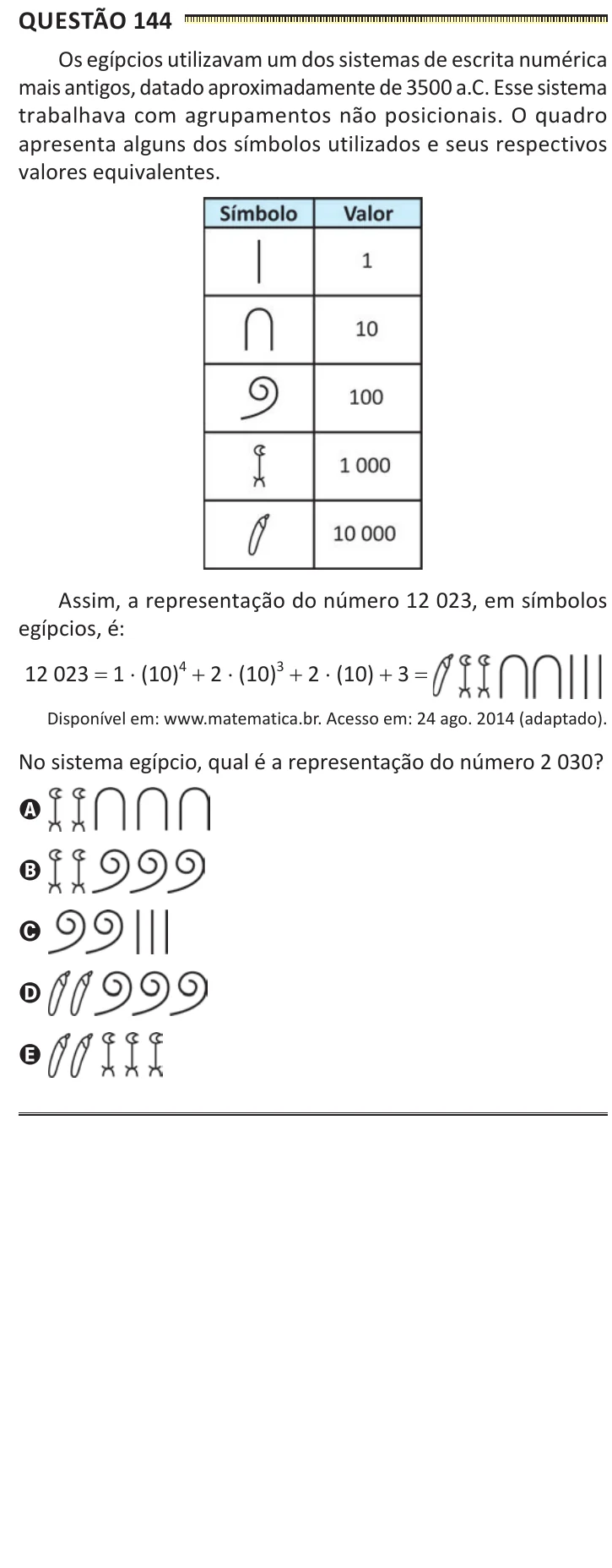 Questão 144 do ENEM 2025, segunda aplicação, como saiu no caderno de prova