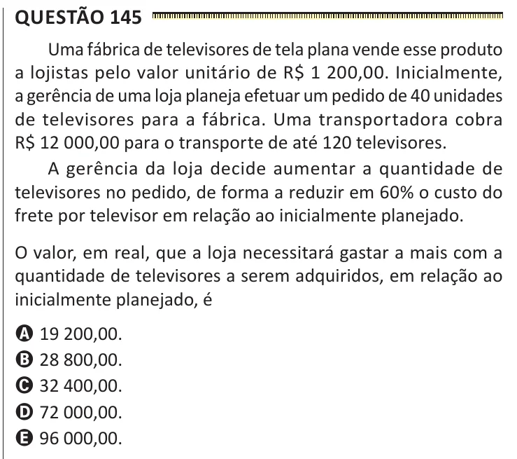 Questão 145 do ENEM 2025, segunda aplicação, como saiu no caderno de prova