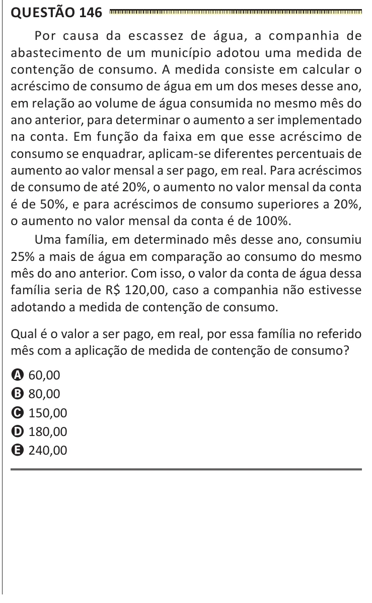 Questão 146 do ENEM 2025, segunda aplicação, como saiu no caderno de prova