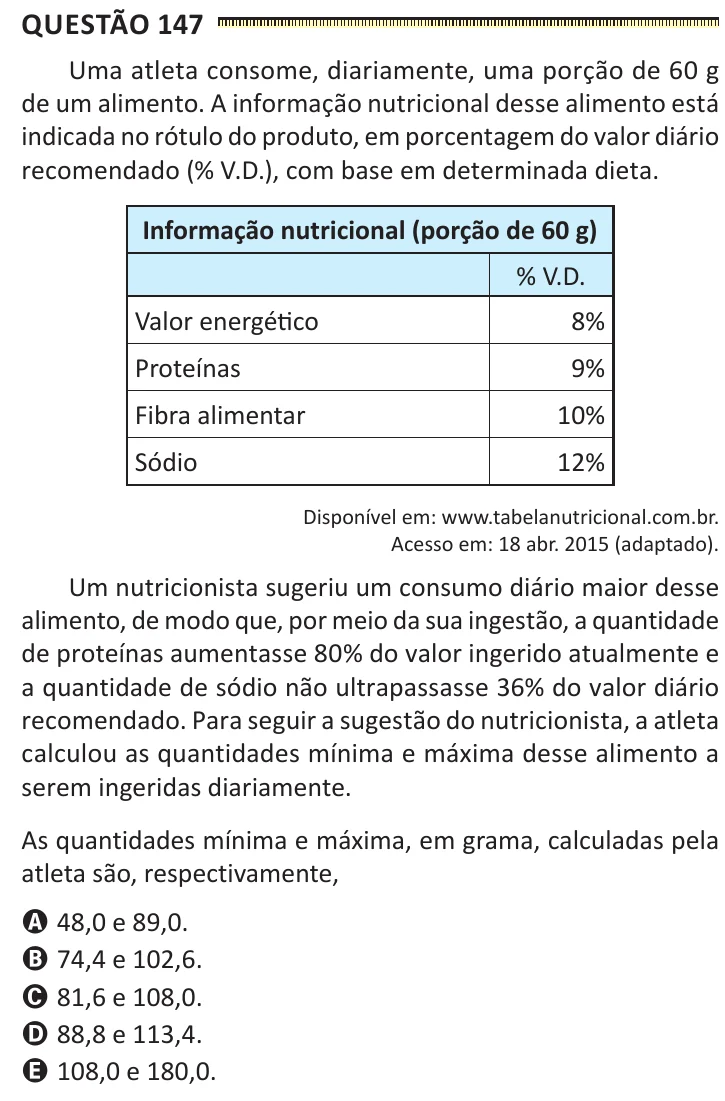Questão 147 do ENEM 2025, segunda aplicação, como saiu no caderno de prova