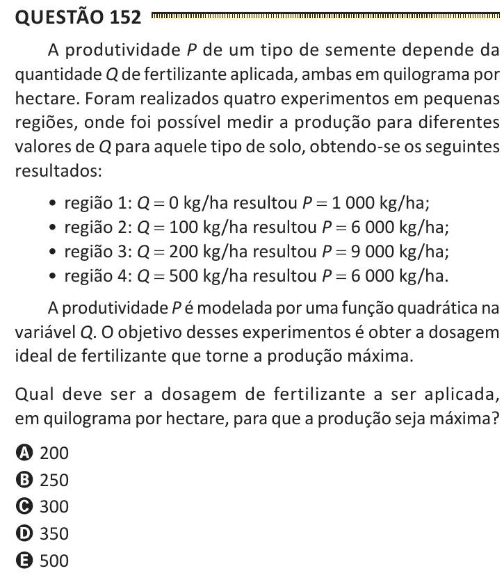 Questão 152 do ENEM 2025, segunda aplicação, como saiu no caderno de prova