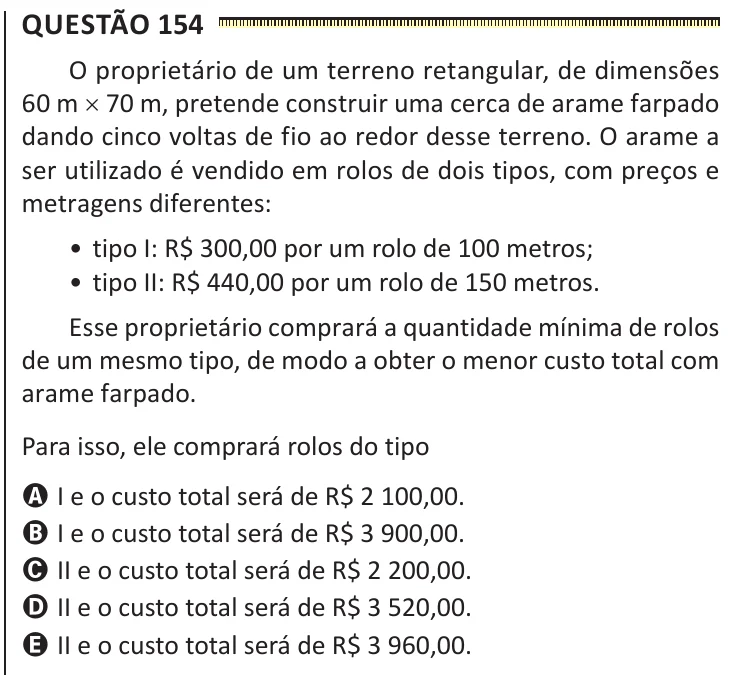 Questão 154 do ENEM 2025, segunda aplicação, como saiu no caderno de prova