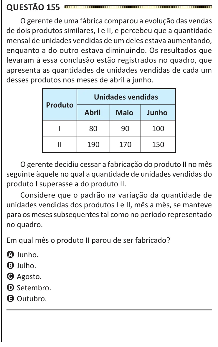 Questão 155 do ENEM 2025, segunda aplicação, como saiu no caderno de prova