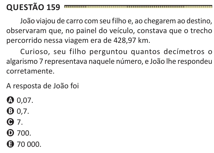 Questão 159 do ENEM 2025, segunda aplicação, como saiu no caderno de prova