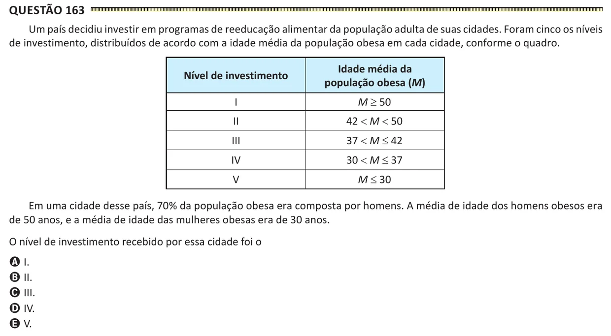 Questão 163 do ENEM 2025, segunda aplicação, como saiu no caderno de prova