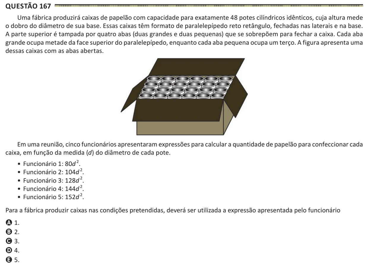 Questão 167 do ENEM 2025, segunda aplicação, como saiu no caderno de prova