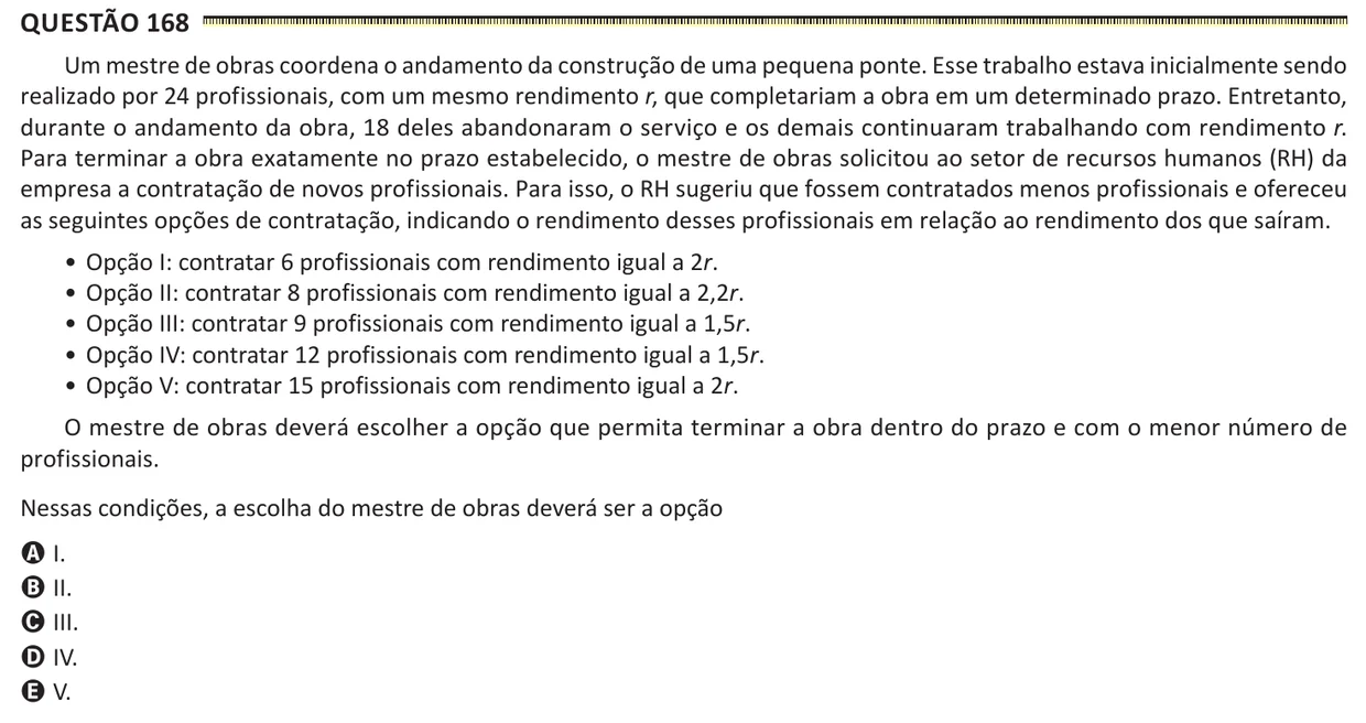 Questão 168 do ENEM 2025, segunda aplicação, como saiu no caderno de prova