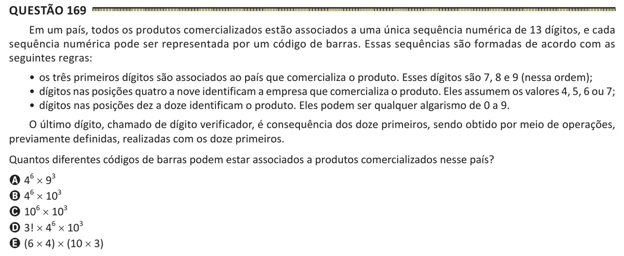 Questão 169 do ENEM 2025, segunda aplicação, como saiu no caderno de prova