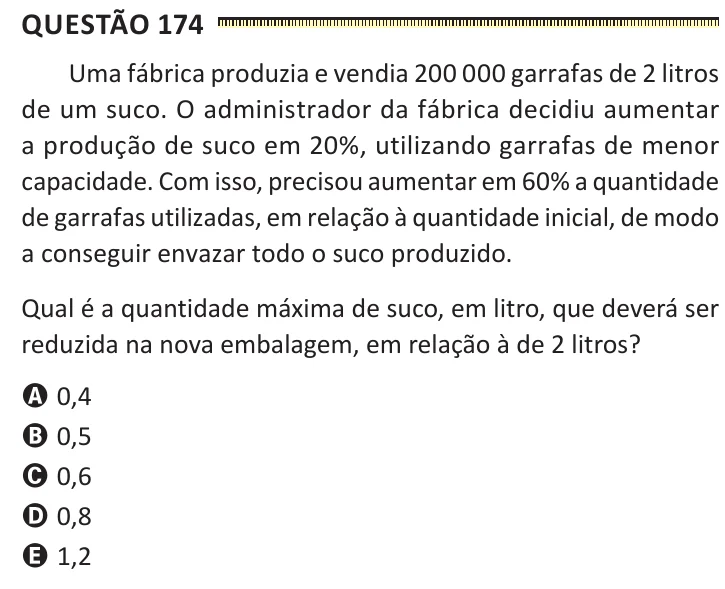 Questão 174 do ENEM 2025, segunda aplicação, como saiu no caderno de prova
