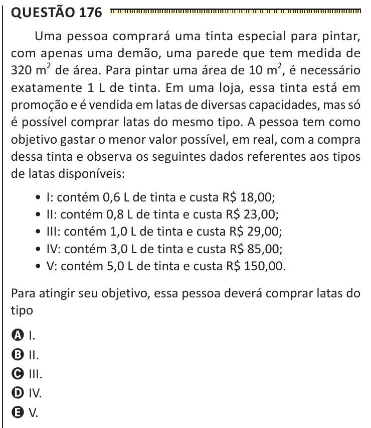 Questão 176 do ENEM 2025, segunda aplicação, como saiu no caderno de prova