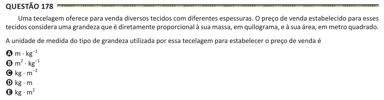 Questão 178 do ENEM 2025, segunda aplicação, como saiu no caderno de prova